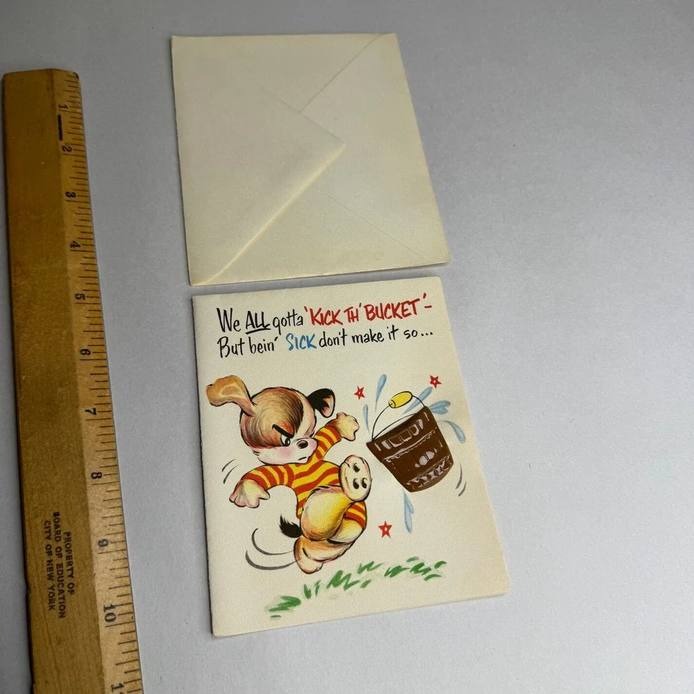 Vintage‎ Stanley Greetings Get Well Card Kick the Bucket Dog 1950's USA Unused